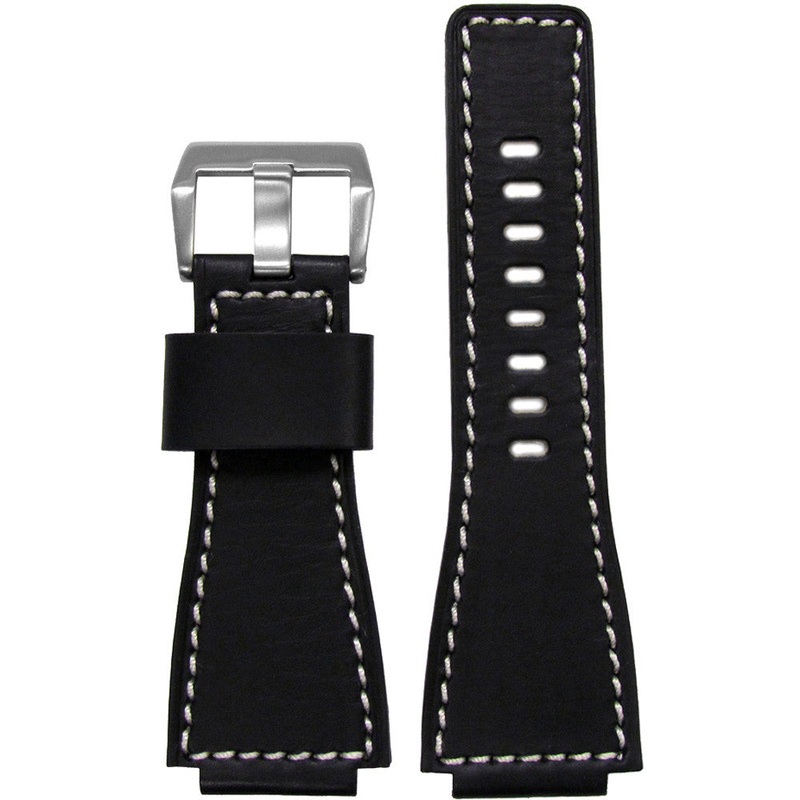 Vintage Leather Watch Band | Black HZ | White Stitch | For Bell & Ross