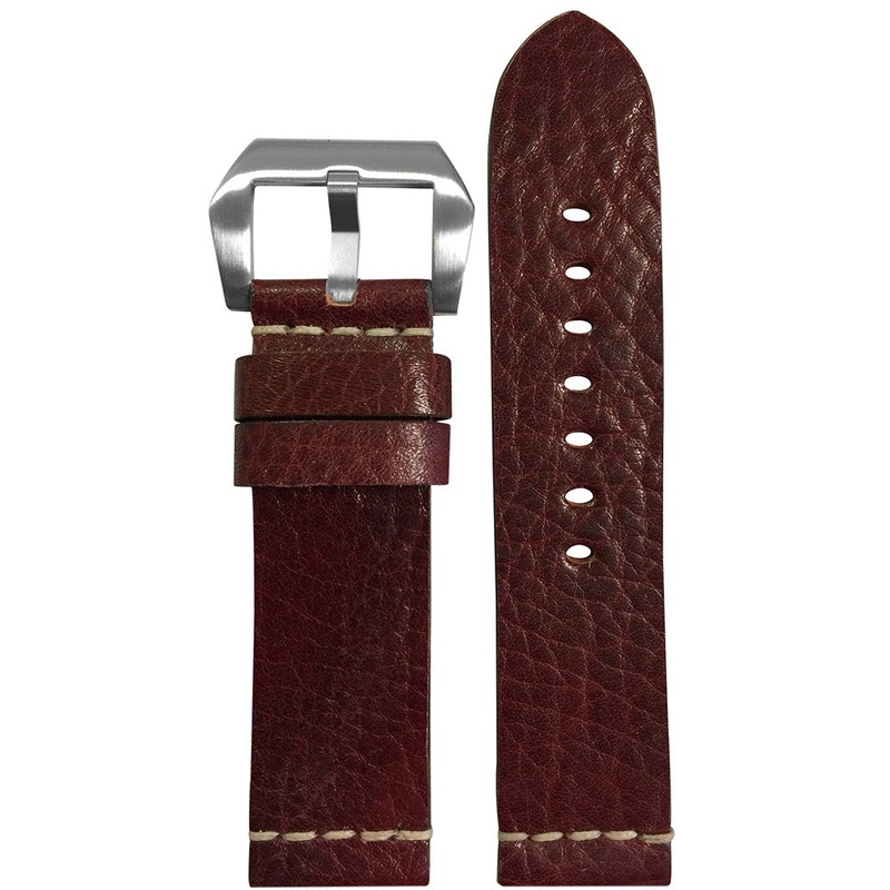 Vintage Leather Watch Band | Burgundy | White Minimal Stitch