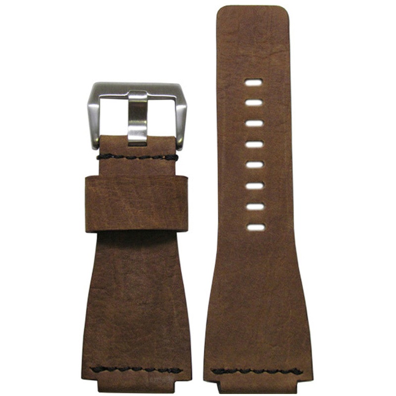 Vintage Leather Watch Band | Olive Wood | Single Black Stitch | For Bell & Ross