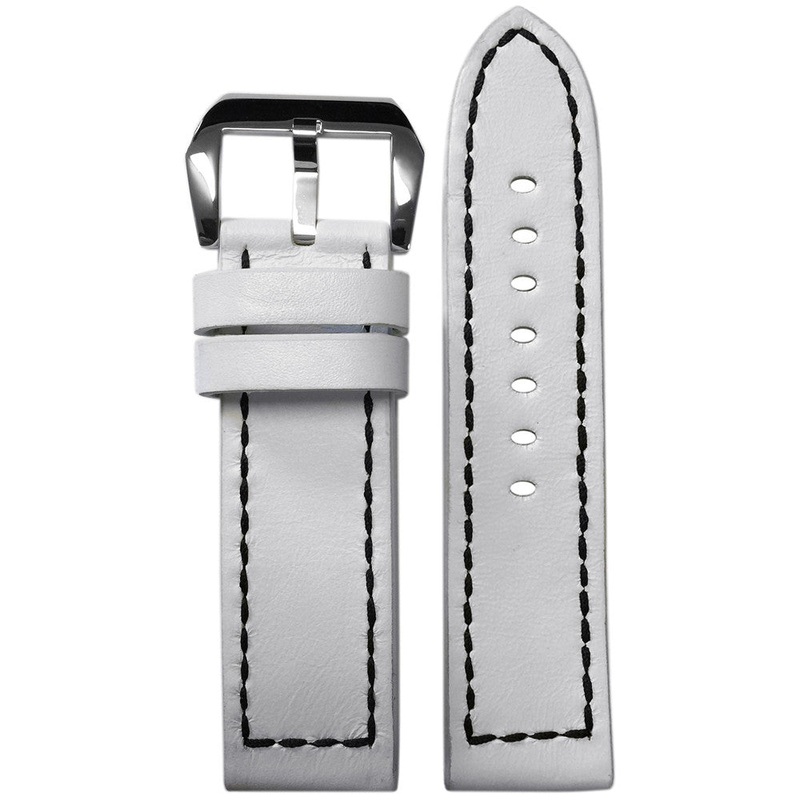 Vintage Leather Watch Band | White | Black Box Stitch
