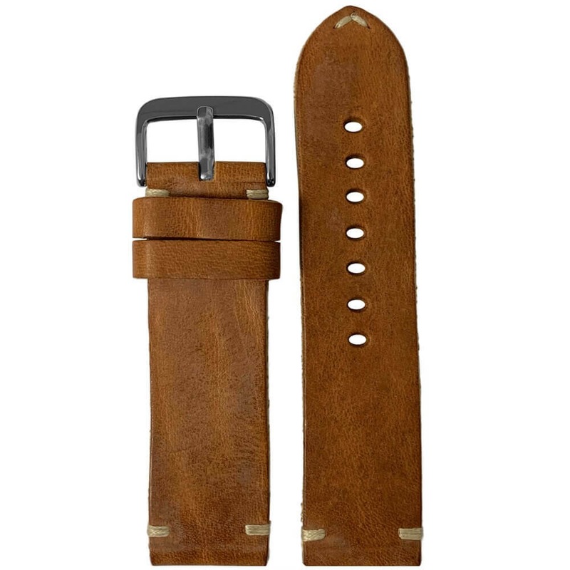 Vintage Oiled Leather Watch Band | Honey | Creme Minimal Stitch