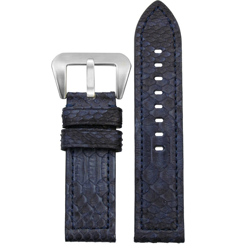 Vintage Python Watch Band | Flat | Navy | Match Stitch