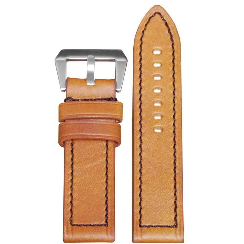 Vintage Wax Leather Watch Band | Flat | Light Brown | Black Stitch