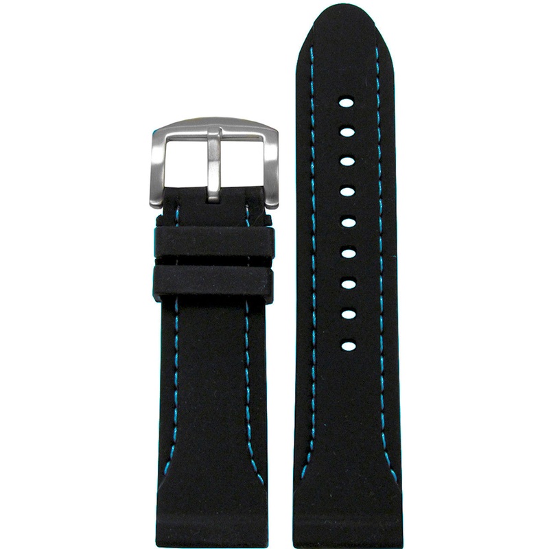 Waterproof Silicone Watch Band | Diver | Black | Blue Stitching