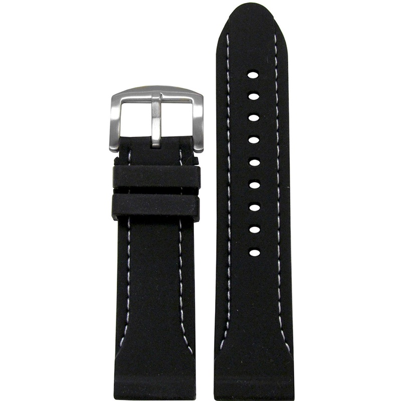 Waterproof Silicone Watch Band | Diver | Black | White Stitching