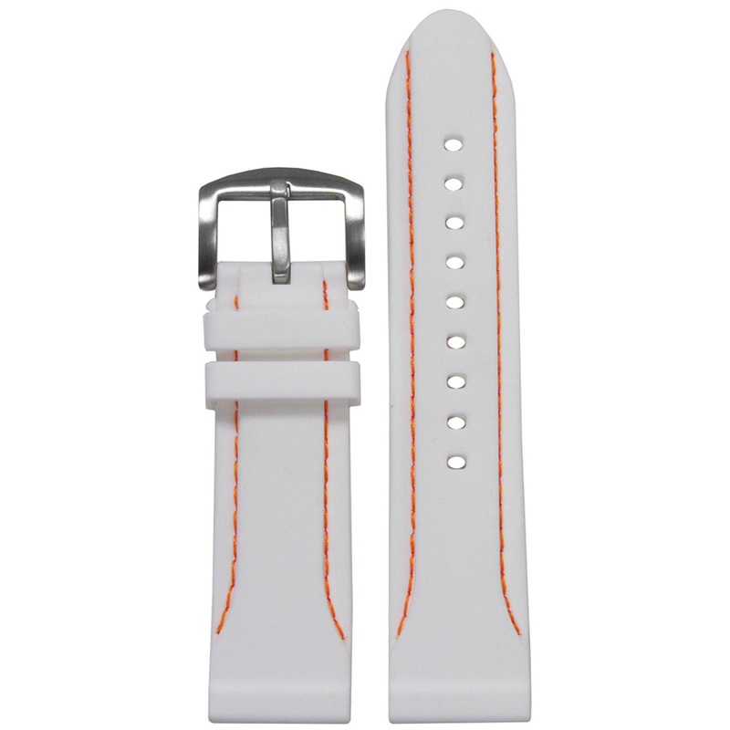 Waterproof Silicone Watch Band | Diver | White | Orange Stitching