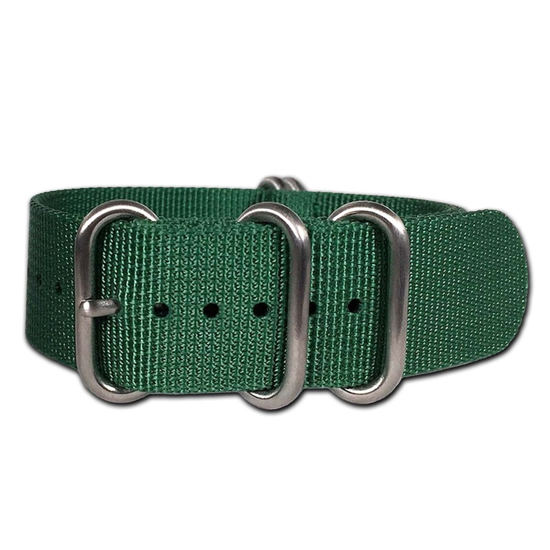 Ballistic Nylon Watch Band | 5-Ring | Green | Brushed Hardware