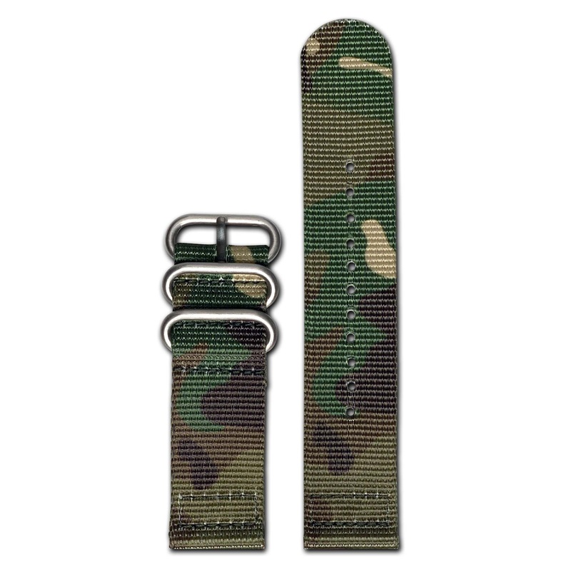 Ballistic Nylon Watch Band | Two-Piece | Camouflage | Brushed Hardware