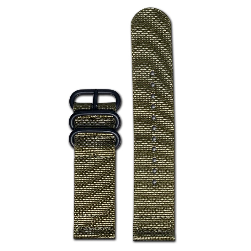 Ballistic Nylon Watch Band | Two-Piece | Olive | PVD (Black) Hardware