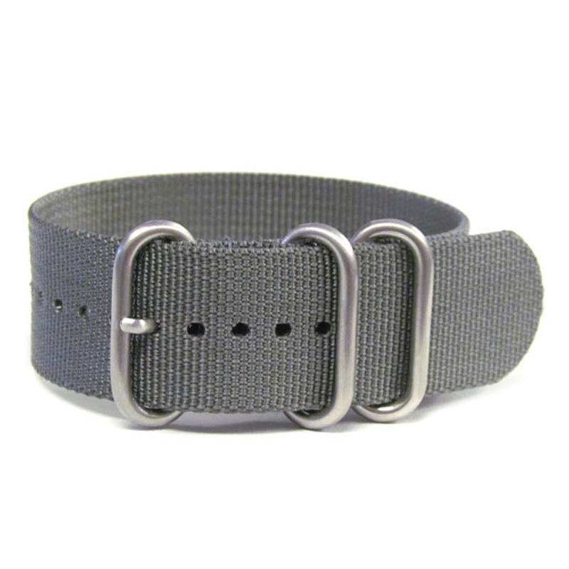 Ballistic Nylon Watch Band | 3-Ring | Grey | Brushed Hardware