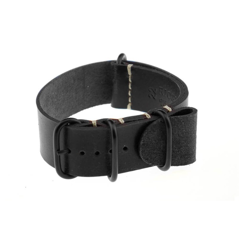Vintage Leather Watch Band | Oslo | One-Piece | 4 PVD Rings | Black