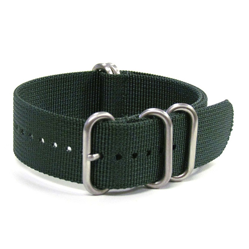 Ballistic Nylon Watch Band | 5-Ring | Forest Green | Brushed Hardware