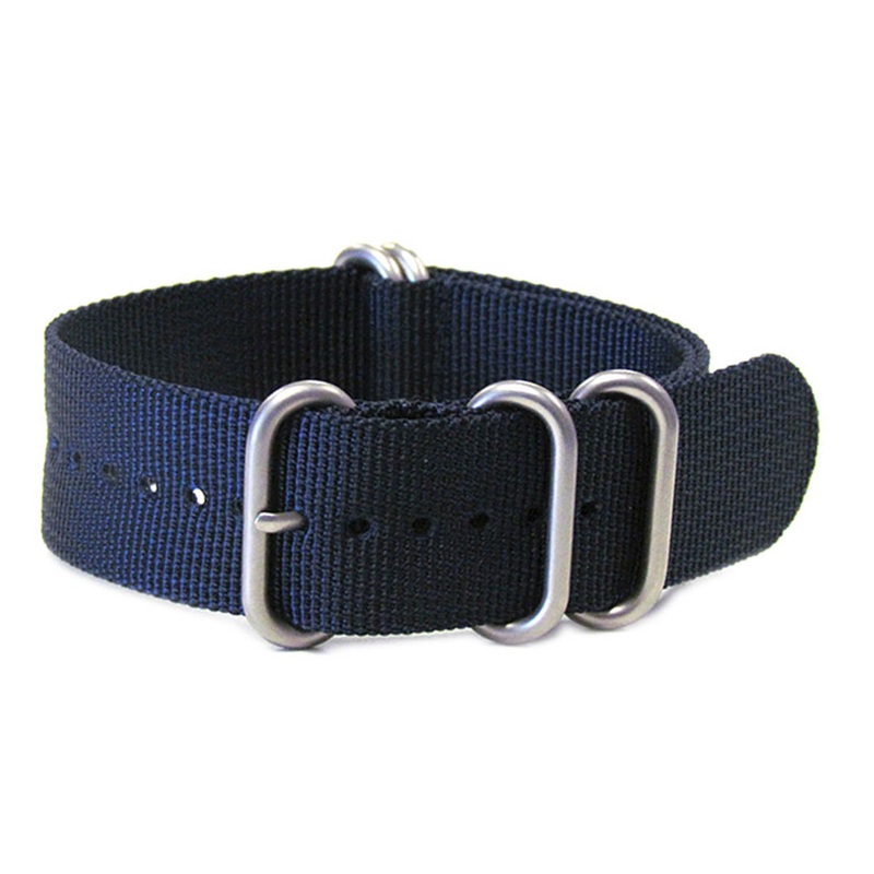 Ballistic Nylon Watch Band | 5-Ring | Navy | Brushed Hardware