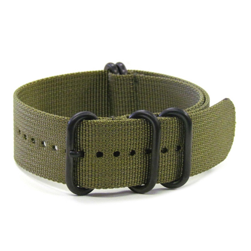 Ballistic Nylon Watch Band | 5-Ring | Olive | PVD (Black) Hardware