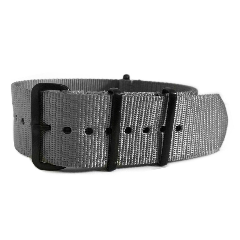 4-Square Ring Ballistic Nylon Watch Band | One-Piece | Grey | PVD (Black) Hardware