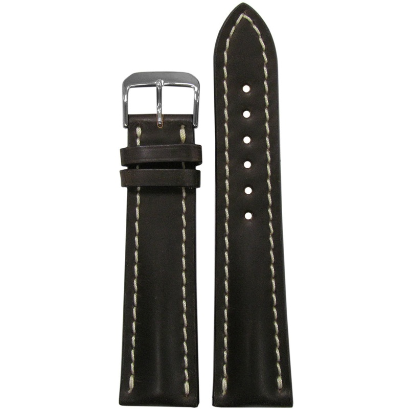 Shell Cordovan Leather Watch Band | Mocha | White Stitch | For Breitling