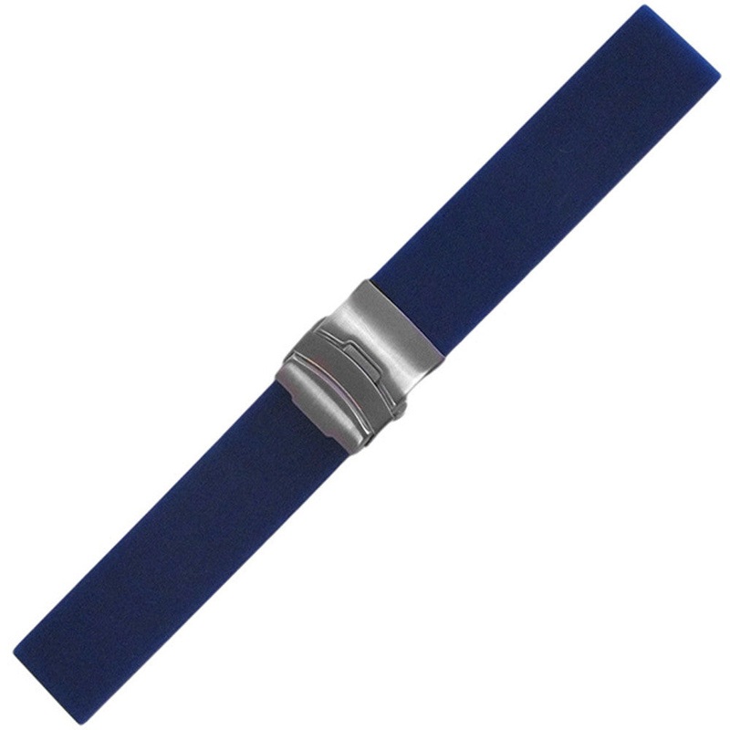 Waterproof Silicone Diver Watch Band | Deploy Attached | Flat | Blue