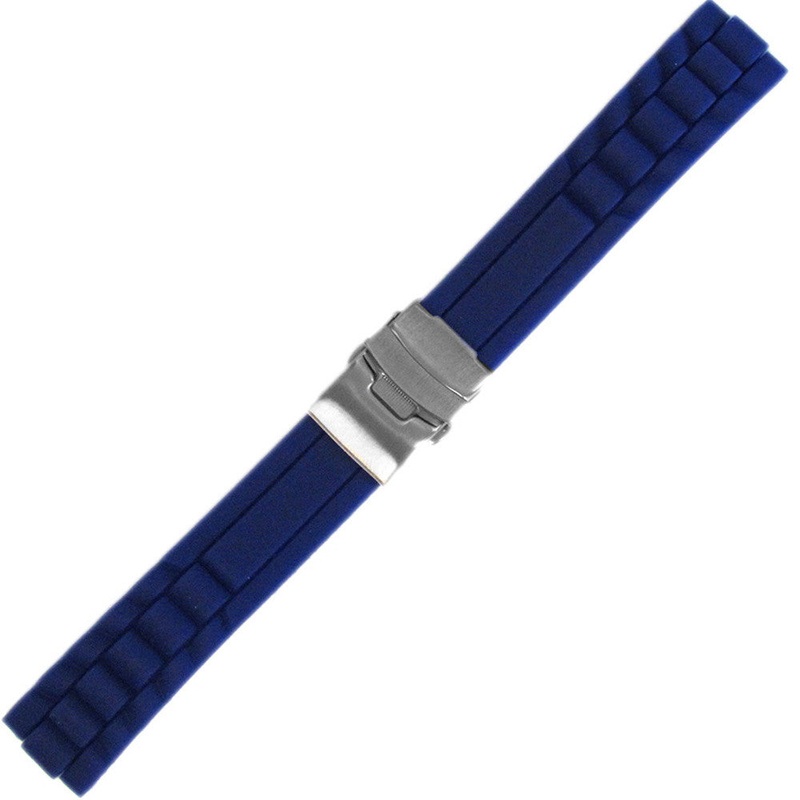 Waterproof Silicone Diver Watch Band | Deploy Attached | Oyster | Blue