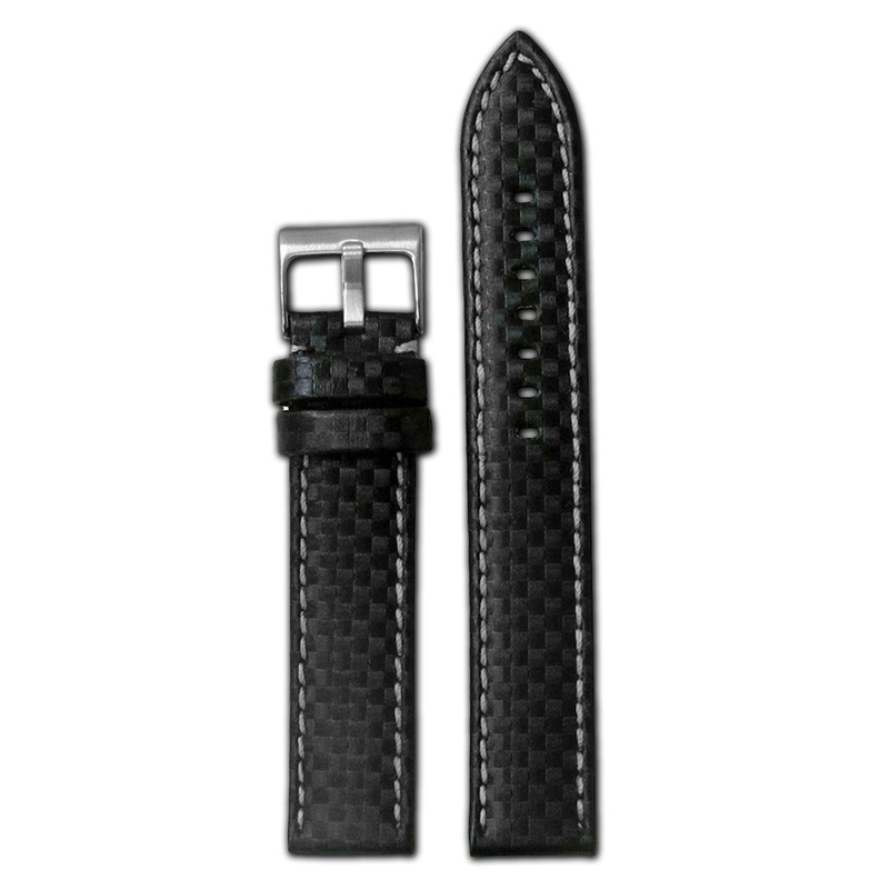 Black Carbon Watch Band | White Stitch | Hadley Roma MS847