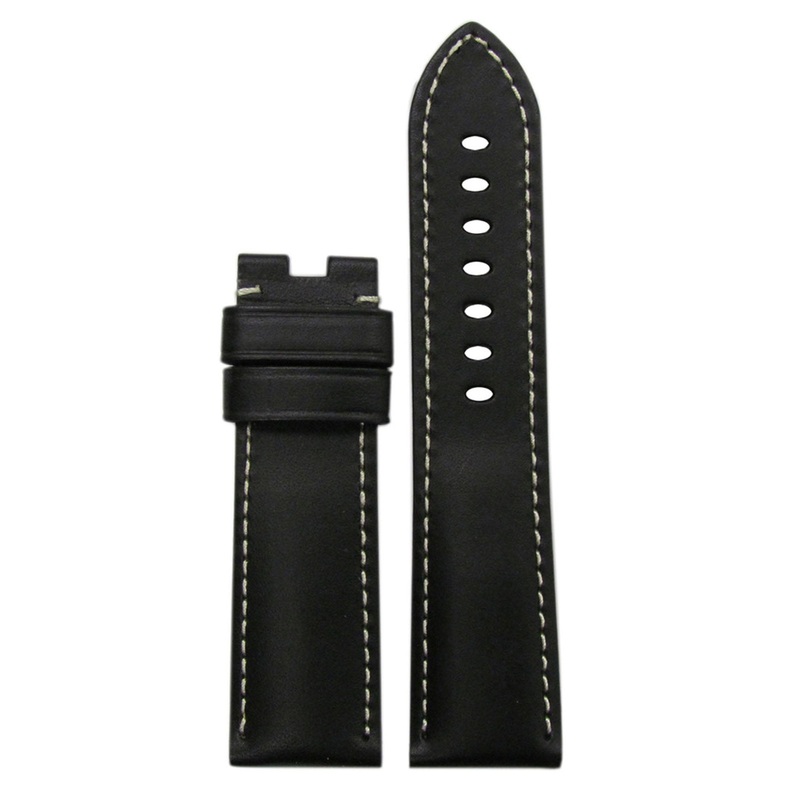 Italian Leather Watch Band | Black | White Stitch | for Panerai Deploy