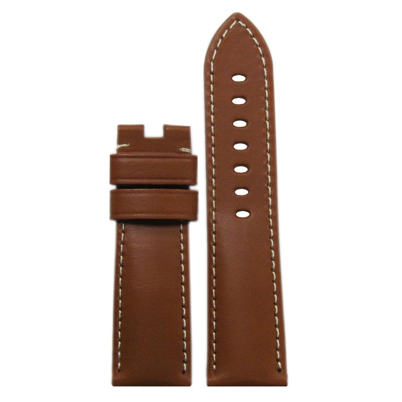 Italian Leather Watch Band | Tan | White Stitch | for Panerai Deploy