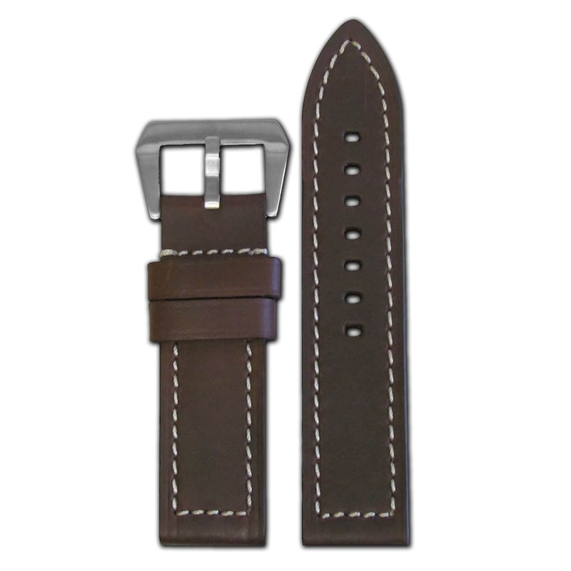 “Loco Horse” Suede Vintage Leather Watch Band | Flat | Brown | White Stitch