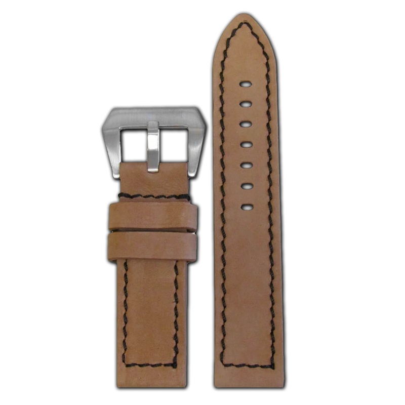 “Loco Horse” Suede Vintage Leather Watch Band | Flat | Tan | Black Stitch