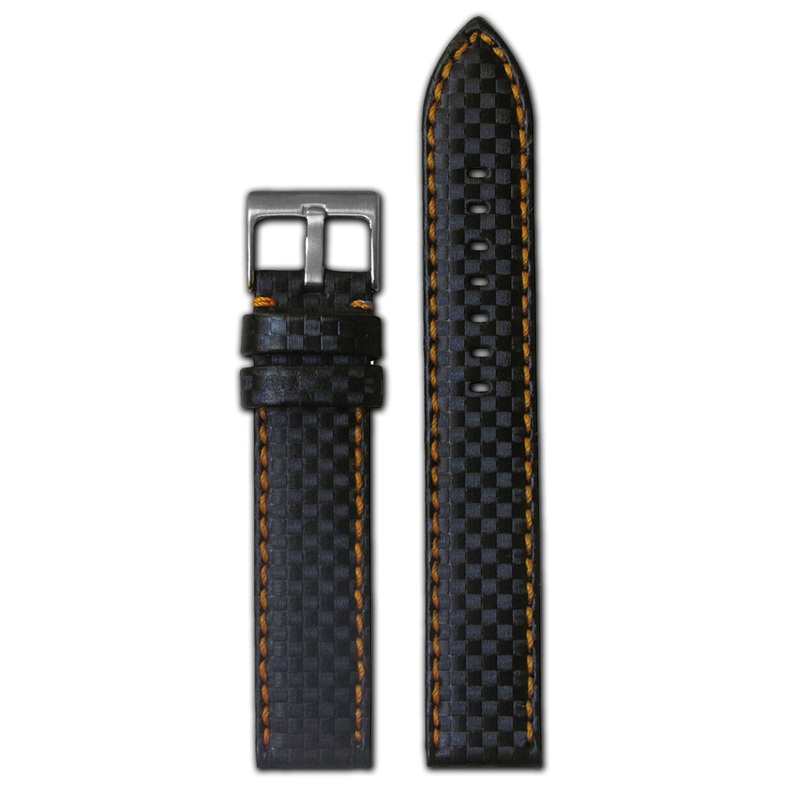 Black Carbon Watch Band | Orange Stitch | Hadley Roma MS847