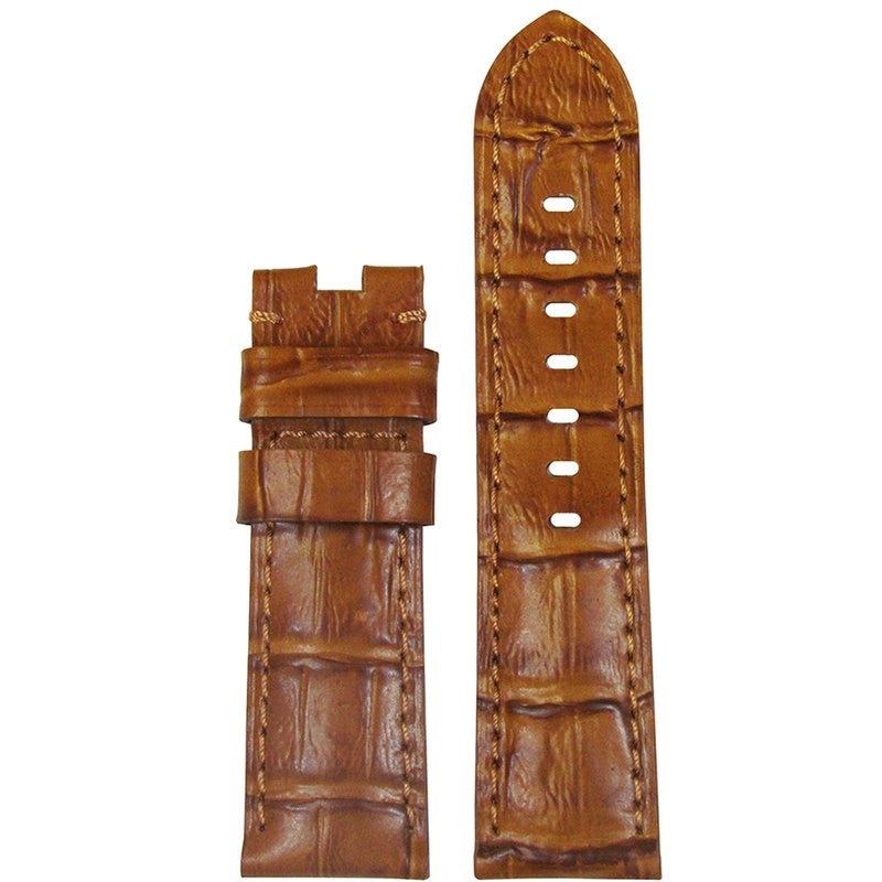 Embossed Leather Gator Watch Band | Honey | Match Stitch | for Panerai Deploy