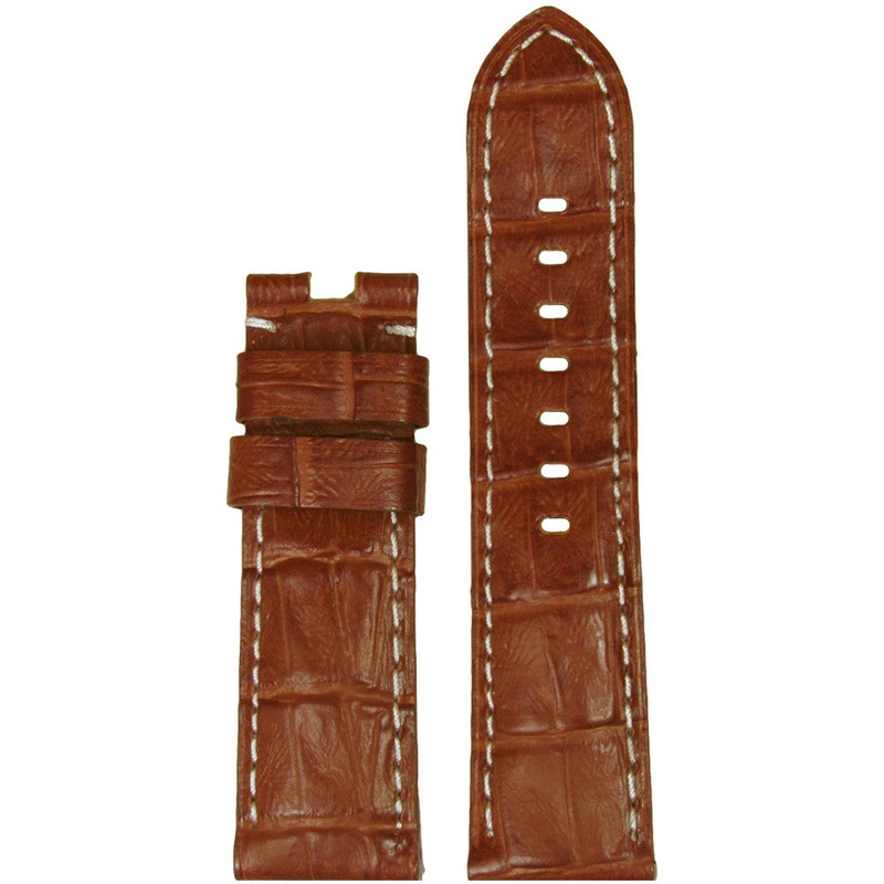 Embossed Leather Gator Watch Band | Honey-Red | White Stitch | for Panerai Deploy