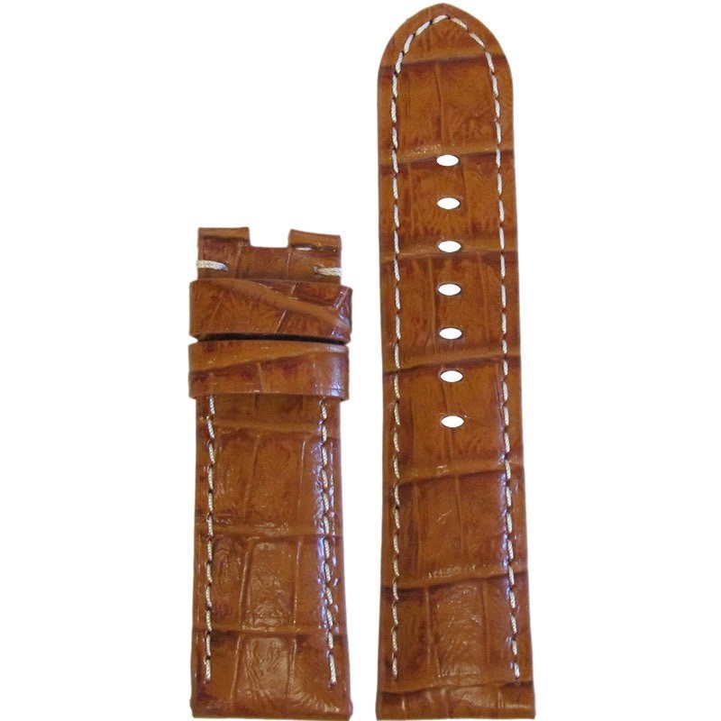 Embossed Leather Gator Watch Band | Honey | White Stitch | for Panerai Deploy