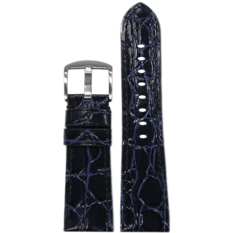 Embossed Leather Watch Band | Gator Print | Glossy | Dark Blue | Match Stitch | for Panerai Radiomir