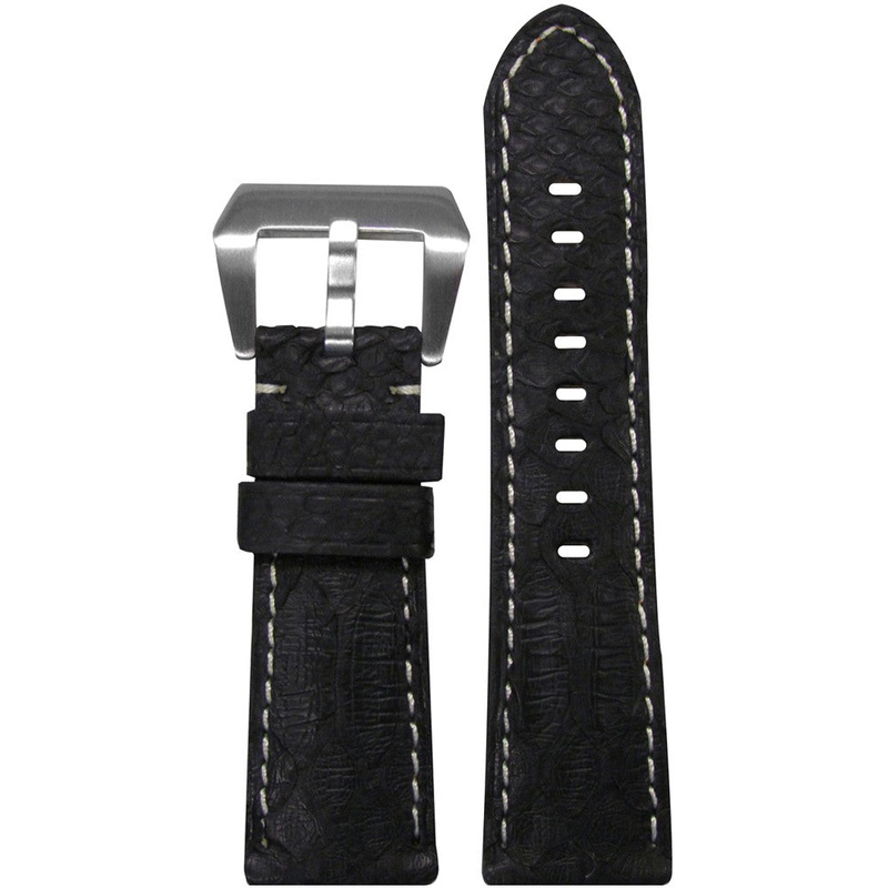 Genuine Python Watch Band | Black | White Stitch | for Panerai Radiomir