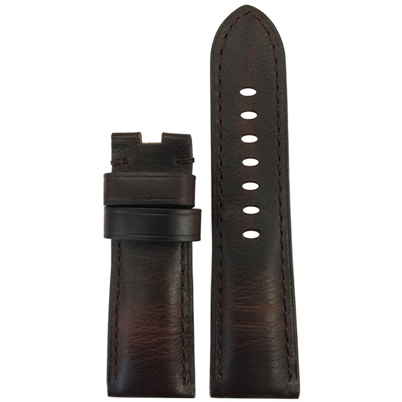 “Outlaw” Distressed Vintage Leather Watch Band | Dark Brown | Match Stitch | for Panerai Deploy