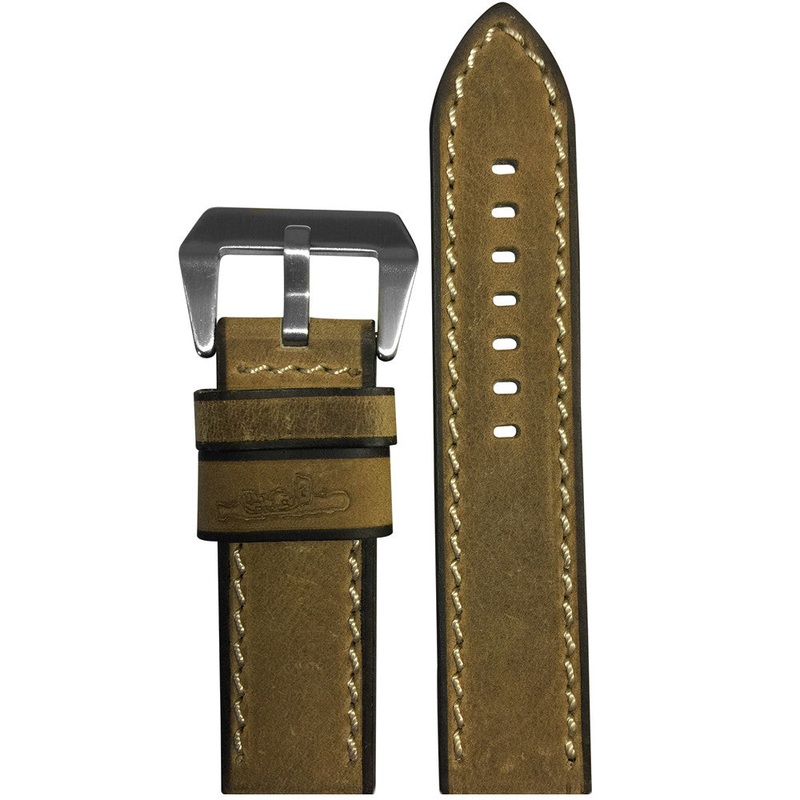 Vintage Leather “Submarine” Watch Band | Golden-Brown | White Stitch