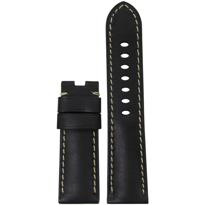 Vintage Leather Watch Band | Black HZ | White Stitch | For Panerai Deploy