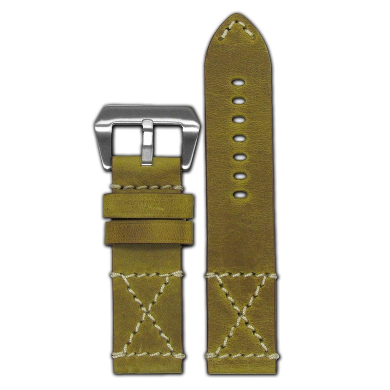 Vintage Leather Watch Band | “Desert Dweller” | Golden | White X-Box Stitch