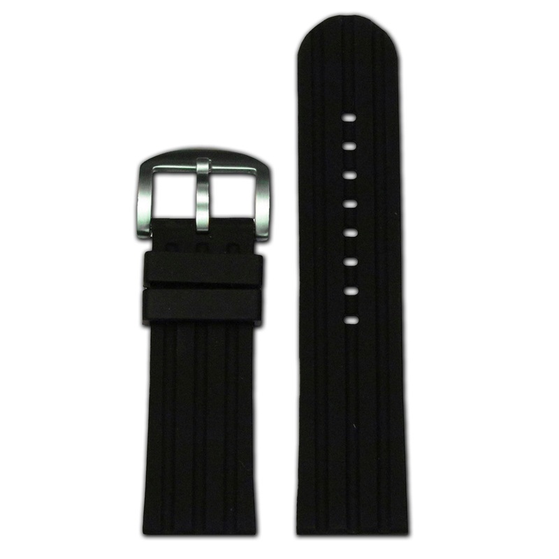 Waterproof Rubber Watch Strap | Triple Stripe | Black | Diver