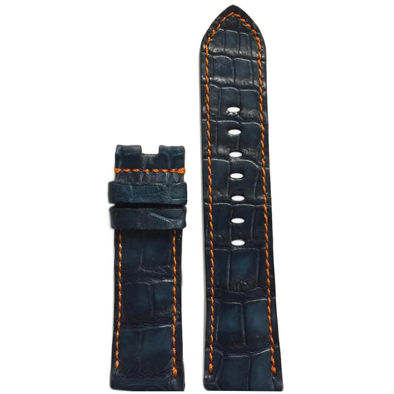 Louisiana Alligator Watch Band | Gunny Straps | Handmade | Navy | Orange Stitch | for Panerai Deploy