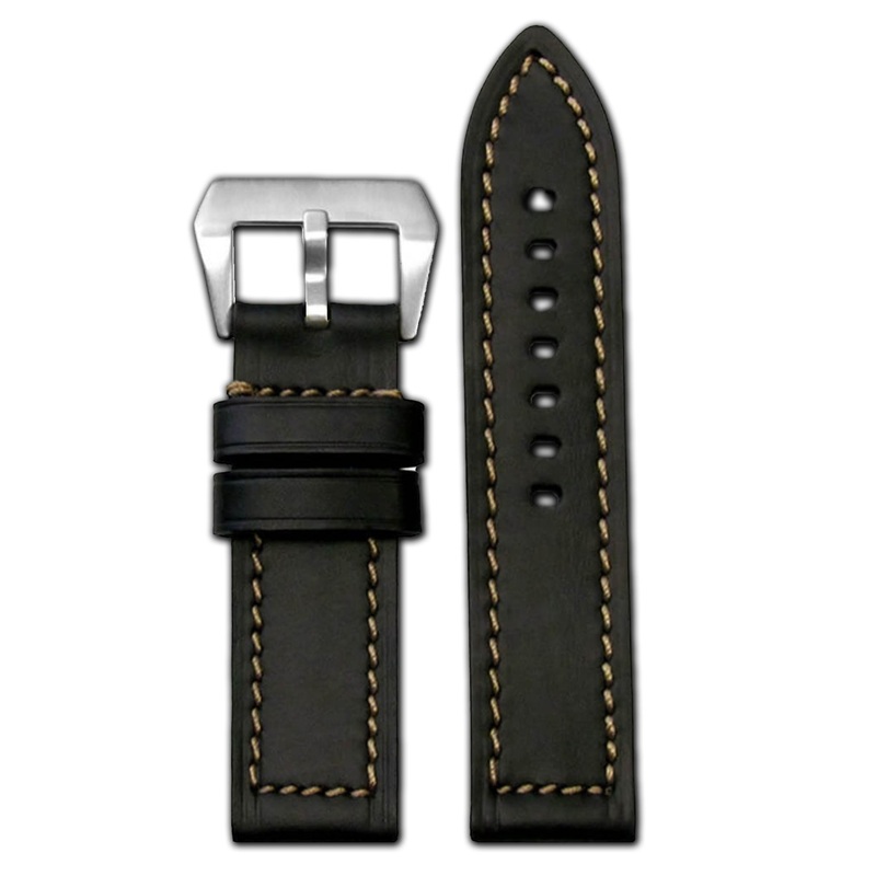 Vintage Leather Watch Band | Canyon | Flat | Black | Carmel Stitch