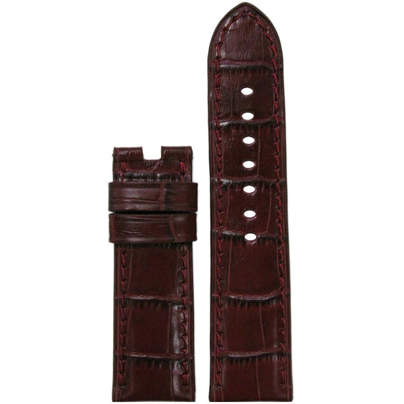 Embossed Leather Watch Band | Gator Print | Burgundy | Match Stitch | For Panerai Deploy