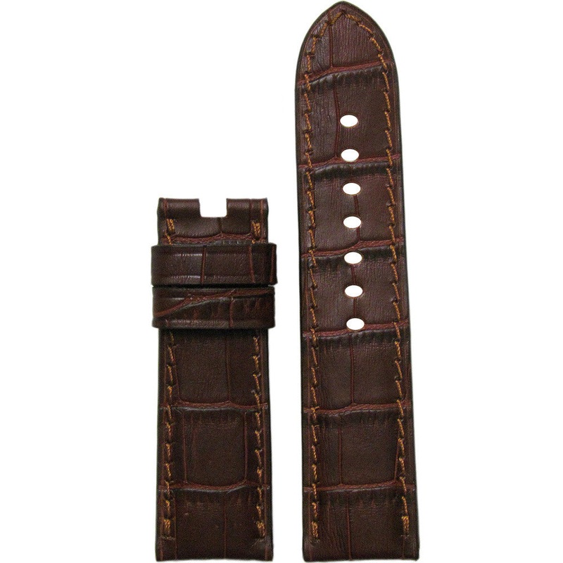 Embossed Leather Watch Band | Gator Print | Mahogany | Match Stitch | For Panerai Deploy