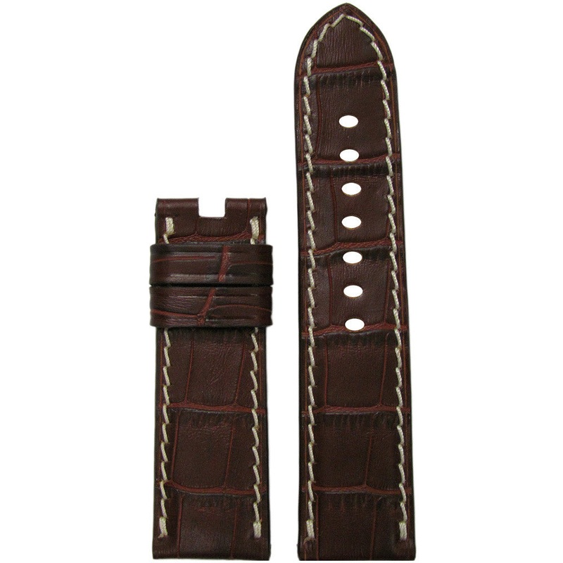 Embossed Leather Watch Band | Gator Print | Mahogany | White Stitch | For Panerai Deploy