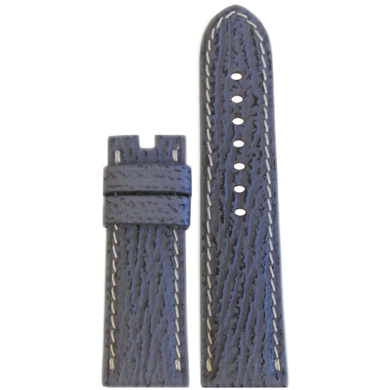 Genuine Shark Watch Band | Navy-Grey | White Stitch | For Panerai Deploy