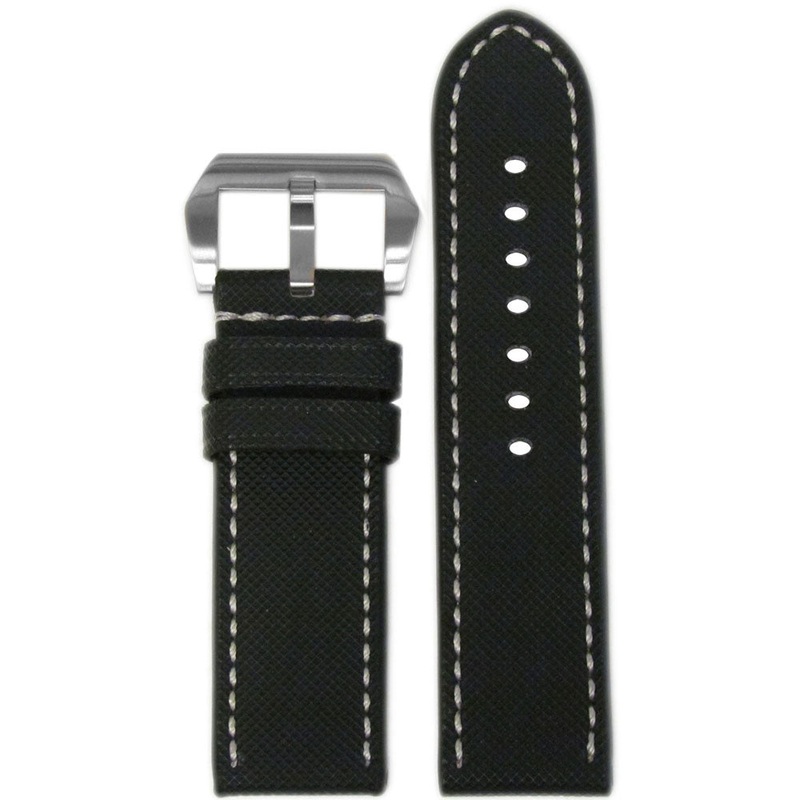“KVLR” Style Synthetic Watch Band | Waterproof | Black | White Stitch