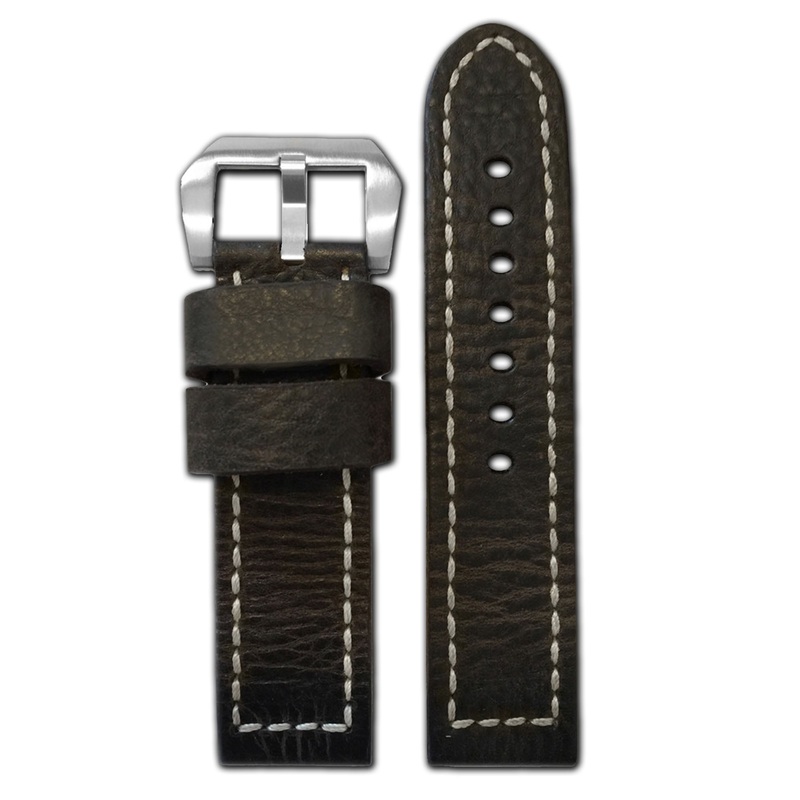 Vintage Leather Watch Band | “Bomber” | Dark Brown | White Box Stitch