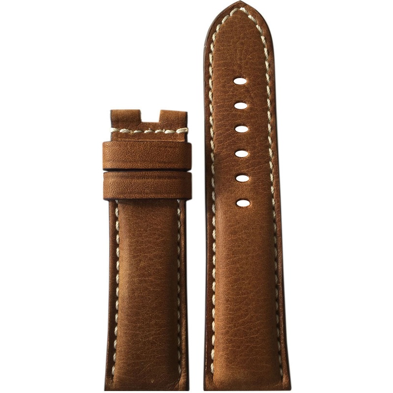 Vintage Leather Watch Band | Brown Distressed | White Stitch | For Panerai Deploy