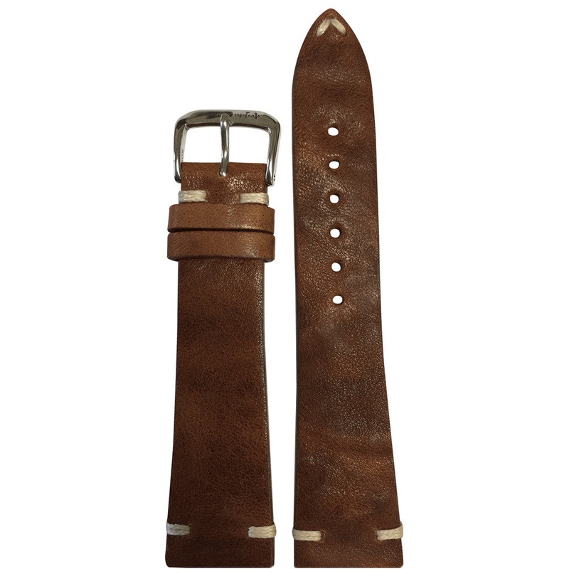Vintage Leather Watch Band | Burnt | Minimal White Hand Stitch