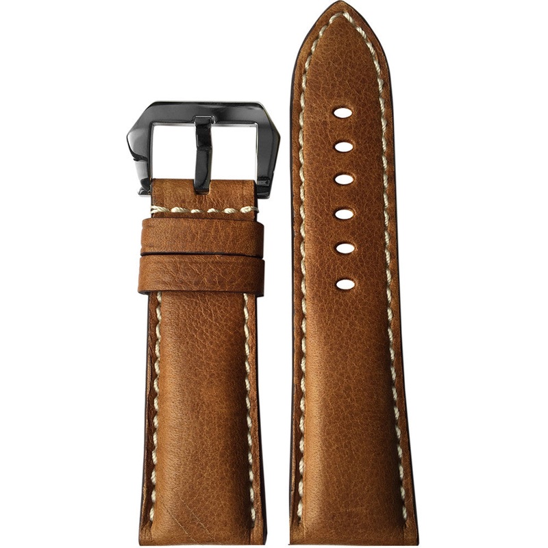 Vintage Leather Watch Band | Classic Brown | White Stitch | For Panerai Radiomir