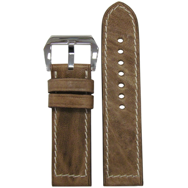 Vintage Leather Watch Band | Flat | Natural | White Hand-Stitch